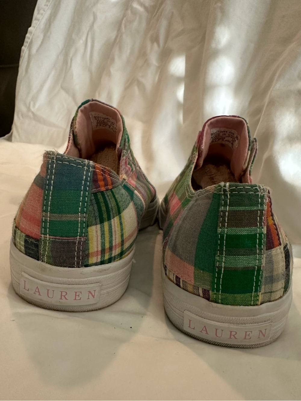 Ralph Lauren Plaid Slip-On Sneakers - Pink Green Blue Cream - Picture 5 of 10